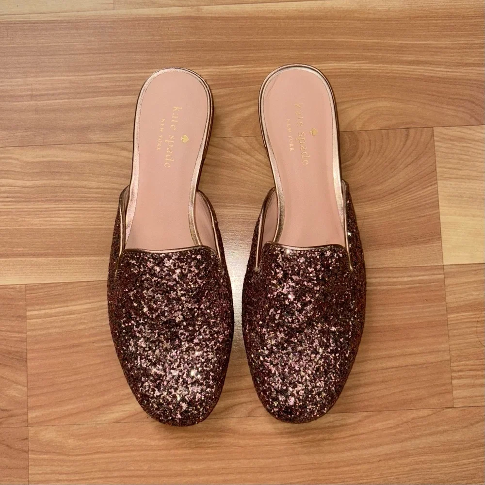 Kate Spade Gowen Shimmy Pink Glitter Glam Mule Loafers Flats Whimsy Preppy 6.5